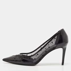 Saint Laurent Black Mesh and Leather Pointed Toe Pumps Size 39