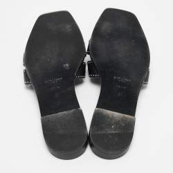 Pre Owned Saint Laurent Black Leather Embellished Tribute Flat Sandals Size 41