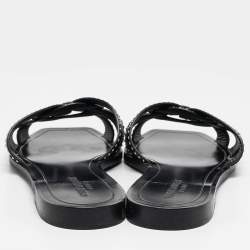 Pre Owned Saint Laurent Black Leather Embellished Tribute Flat Sandals Size 41