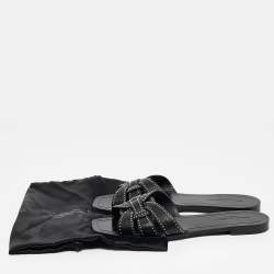 Pre Owned Saint Laurent Black Leather Embellished Tribute Flat Sandals Size 41
