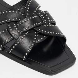 Pre Owned Saint Laurent Black Leather Embellished Tribute Flat Sandals Size 41