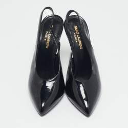 Saint Laurent Black Patent Leather George Slingback Pumps Size 38.5