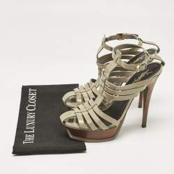 Saint Laurent Green Patent Leather Ankle Strap Sandals Size 39.5