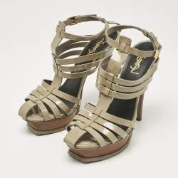 Saint Laurent Green Patent Leather Ankle Strap Sandals Size 39.5