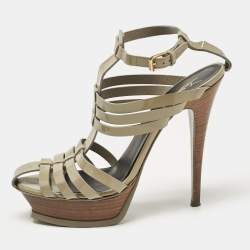 Saint Laurent Green Patent Leather Ankle Strap Sandals Size 39.5