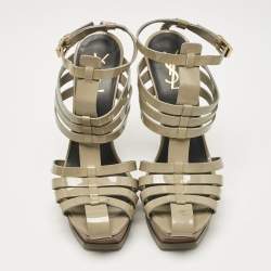 Saint Laurent Green Patent Leather Ankle Strap Sandals Size 39.5
