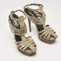 Saint Laurent Green Patent Leather Ankle Strap Sandals Size 39.5