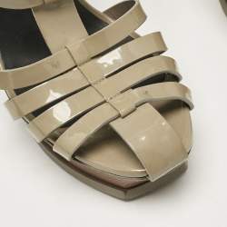 Saint Laurent Green Patent Leather Ankle Strap Sandals Size 39.5