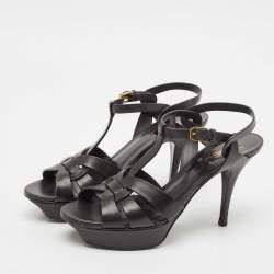 Pre Owned Saint Laurent Black Leather Tribute Platform Sandals Size 39