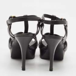 Pre Owned Saint Laurent Black Leather Tribute Platform Sandals Size 39