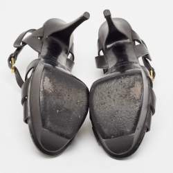 Pre Owned Saint Laurent Black Leather Tribute Platform Sandals Size 39
