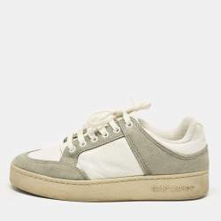 Saint Laurent White/Grey Perforated Leather and Suede SL/61 Sneakers Size 37