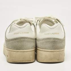 Saint Laurent White/Grey Perforated Leather and Suede SL/61 Sneakers Size 37