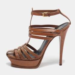 Saint Laurent Brown Leather Ankle Strap Sandals Size 40