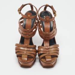 Saint Laurent Brown Leather Ankle Strap Sandals Size 40
