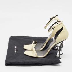 Pre Owned Saint Laurent Cream Patent Leather Opyum Ankle Strap Sandals Size 39
