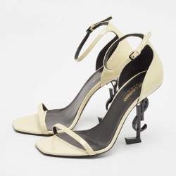 Pre Owned Saint Laurent Cream Patent Leather Opyum Ankle Strap Sandals Size 39