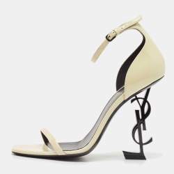 Pre Owned Saint Laurent Cream Patent Leather Opyum Ankle Strap Sandals Size 39
