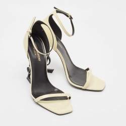 Pre Owned Saint Laurent Cream Patent Leather Opyum Ankle Strap Sandals Size 39
