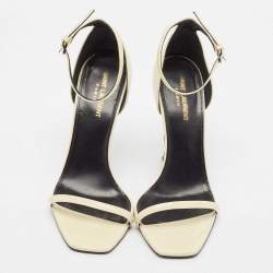 Pre Owned Saint Laurent Cream Patent Leather Opyum Ankle Strap Sandals Size 39