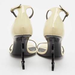 Pre Owned Saint Laurent Cream Patent Leather Opyum Ankle Strap Sandals Size 39