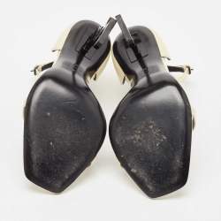 Pre Owned Saint Laurent Cream Patent Leather Opyum Ankle Strap Sandals Size 39