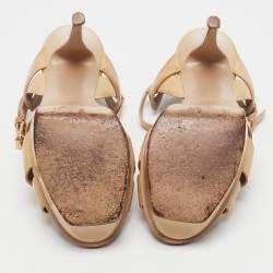Saint Laurent Beige Patent Leather Tribute Platform Sandals Size 36