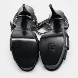 Saint Laurent Black Studded Leather Tribute Platform Sandals Size 38.5