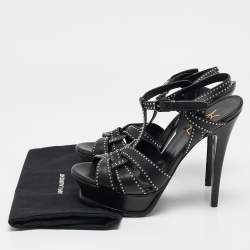 Saint Laurent Black Studded Leather Tribute Platform Sandals Size 38.5