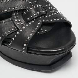 Saint Laurent Black Studded Leather Tribute Platform Sandals Size 38.5