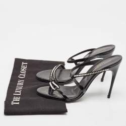 Saint Laurent Black Suede and Patent Leather Crystal Slide Sandals Size 37.5