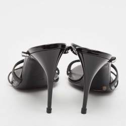 Saint Laurent Black Suede and Patent Leather Crystal Slide Sandals Size 37.5
