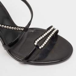 Saint Laurent Black Suede and Patent Leather Crystal Slide Sandals Size 37.5