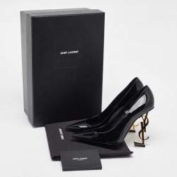 Pre Owned Saint Laurent Black Patent Leather Opyum Pointed Toe Pumps Size 37