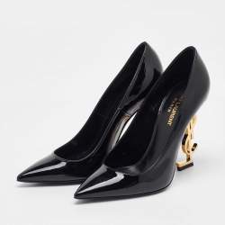 Pre Owned Saint Laurent Black Patent Leather Opyum Pointed Toe Pumps Size 37