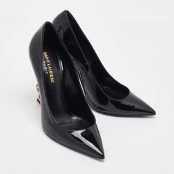 Pre Owned Saint Laurent Black Patent Leather Opyum Pointed Toe Pumps Size 37