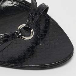 Pre Owned Saint Laurent Black Snakeskin Leather Chain Ankle Strap Sandals Size 37