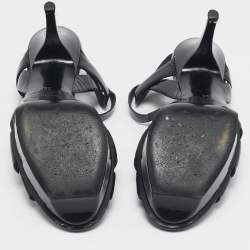 Saint Laurent Black Patent Leather Tribute Ankle Strap Sandals Size 38