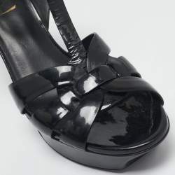 Saint Laurent Black Patent Leather Tribute Ankle Strap Sandals Size 38