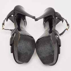 Saint Laurent Black Patent Leather Tribute Platform Ankle Strap Sandals Size 40
