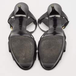 Saint Laurent Black Lizard Embossed Leather Tribute Platform Sandals Size 40.5