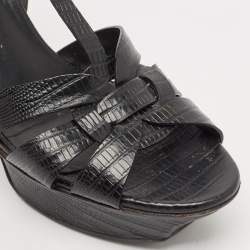 Saint Laurent Black Lizard Embossed Leather Tribute Platform Sandals Size 40.5