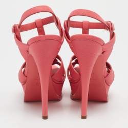 مملوكة مسبقًا Saint Laurent Coral Pink Leather Tribute Sandals Size 36