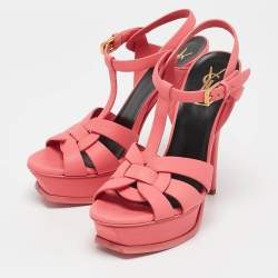 مملوكة مسبقًا Saint Laurent Coral Pink Leather Tribute Sandals Size 36