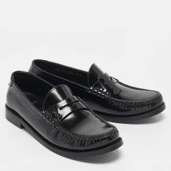 Pre Owned Saint Laurent Black Brushed Leather Le Penny Loafers Size 38.5