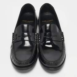 Pre Owned Saint Laurent Black Brushed Leather Le Penny Loafers Size 38.5