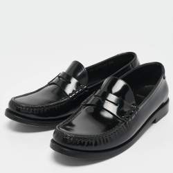 Pre Owned Saint Laurent Black Brushed Leather Le Penny Loafers Size 38.5