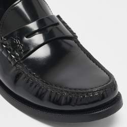 Pre Owned Saint Laurent Black Brushed Leather Le Penny Loafers Size 38.5