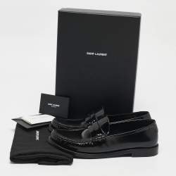 Pre Owned Saint Laurent Black Brushed Leather Le Penny Loafers Size 38.5