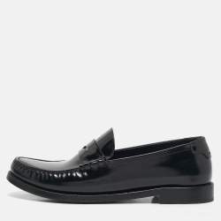Pre Owned Saint Laurent Black Brushed Leather Le Penny Loafers Size 38.5